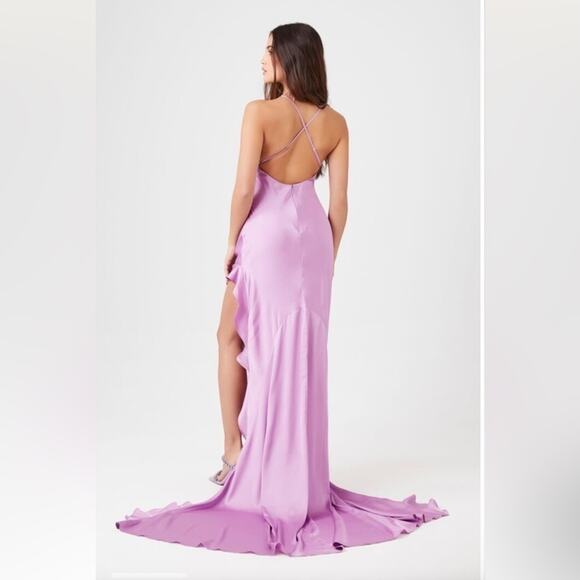 Lavender Satin Flounce-Hem Maxi Dress size XS NEW wedding guest dress - Picture 5 of 10
